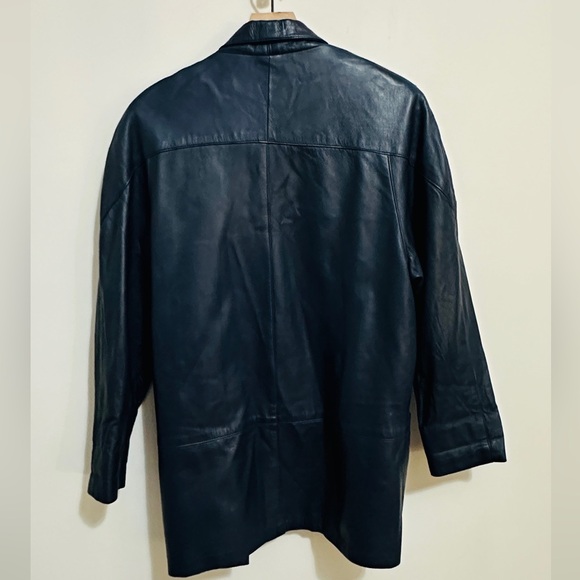 Vintage Genuine Leather Navy Blazer Style Jacket Large Front Pockets Size M - Picture 7 of 13